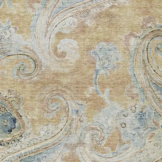 Coral And Orange Paisley Washable Indoor Outdoor Area Rug Photo 3