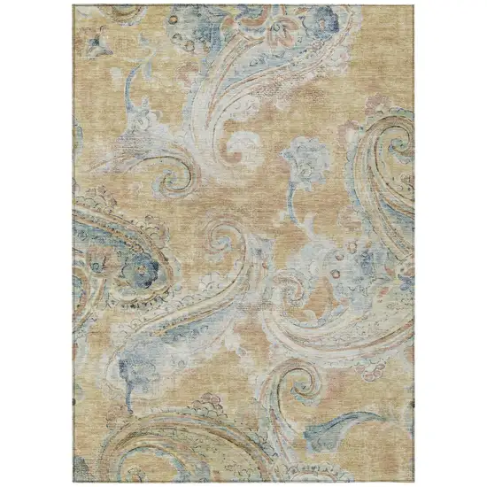 Coral And Orange Paisley Washable Indoor Outdoor Area Rug Photo 2