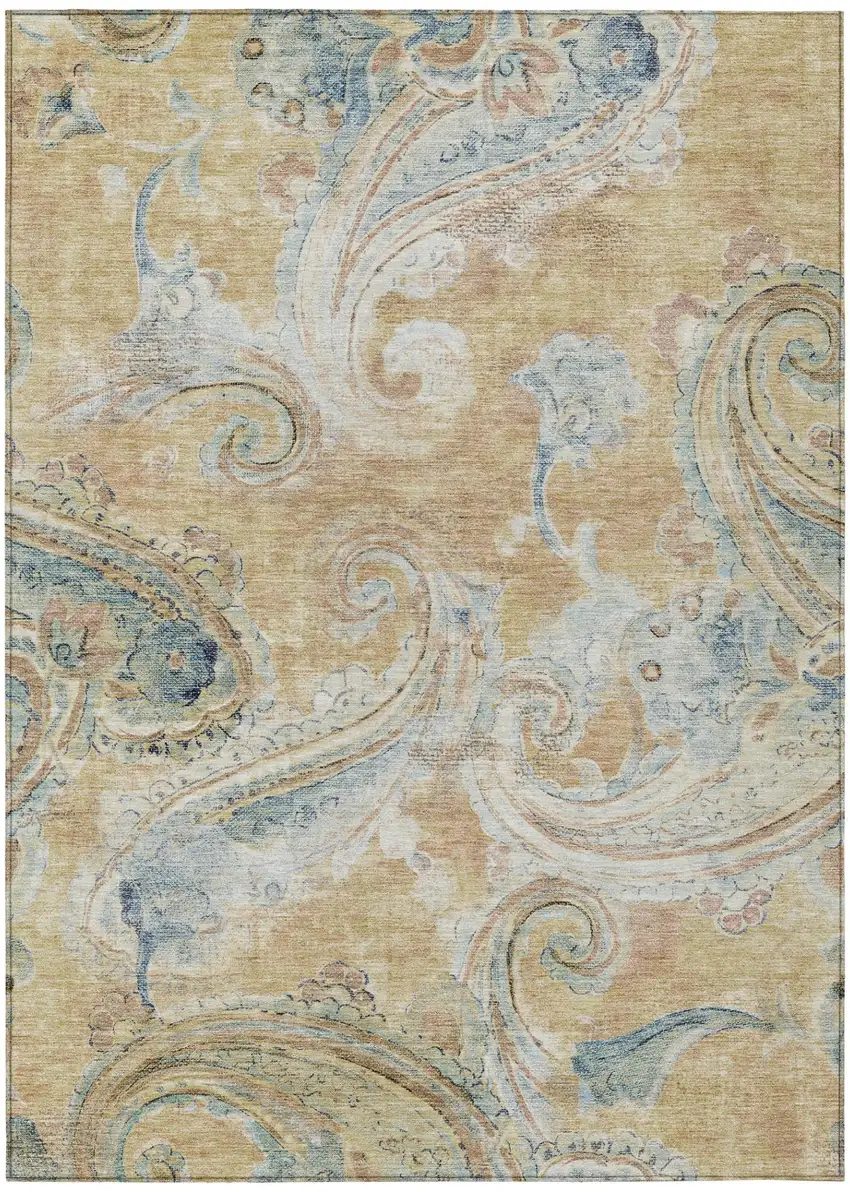 Coral And Orange Paisley Washable Indoor Outdoor Area Rug Photo 2