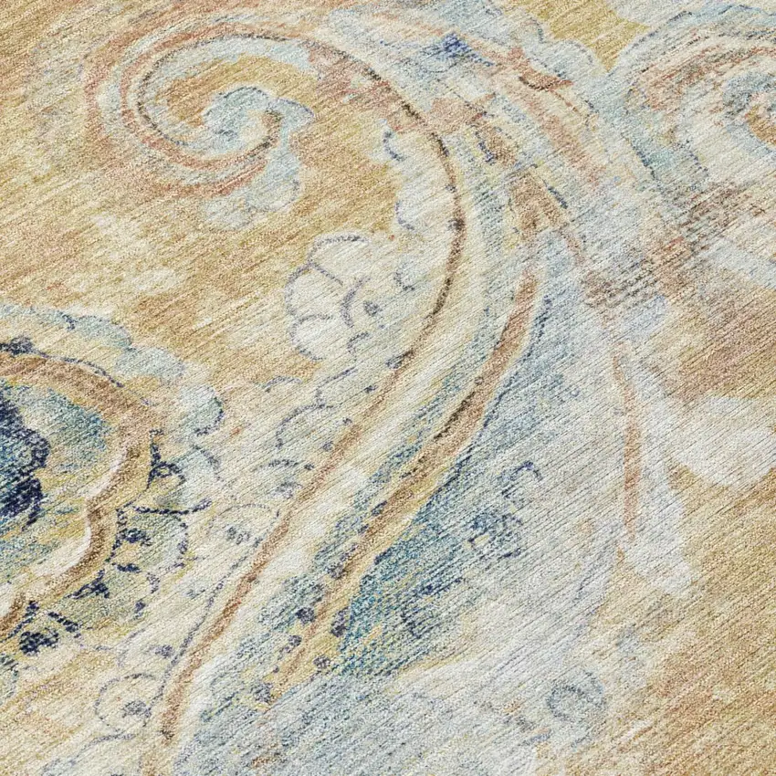 Coral And Orange Paisley Washable Indoor Outdoor Area Rug Photo 6