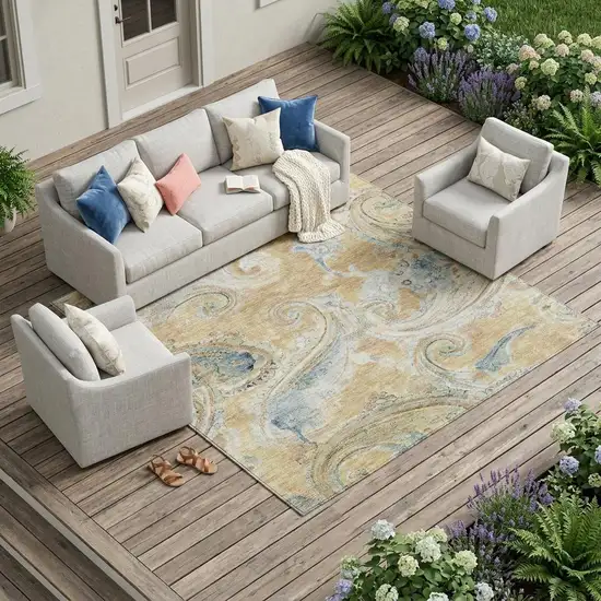 Coral And Orange Paisley Washable Indoor Outdoor Area Rug Photo 1