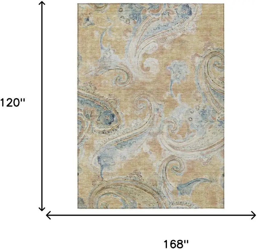 Coral And Orange Paisley Washable Indoor Outdoor Area Rug Photo 7