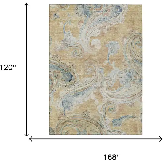 Coral And Orange Paisley Washable Indoor Outdoor Area Rug Photo 7