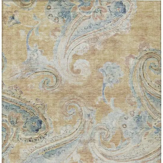 Coral And Orange Paisley Washable Indoor Outdoor Area Rug Photo 4