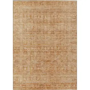 Photo of Coral And Peach Abstract Washable Indoor Outdoor Area Rug