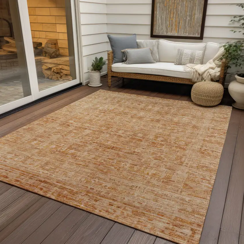 Coral And Peach Abstract Washable Indoor Outdoor Area Rug Photo 6