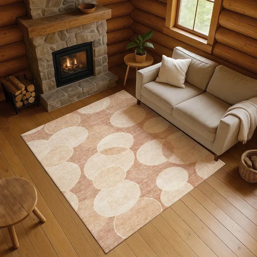 Coral And Peach Geometric Washable Area Rug With UV Protection Photo 3