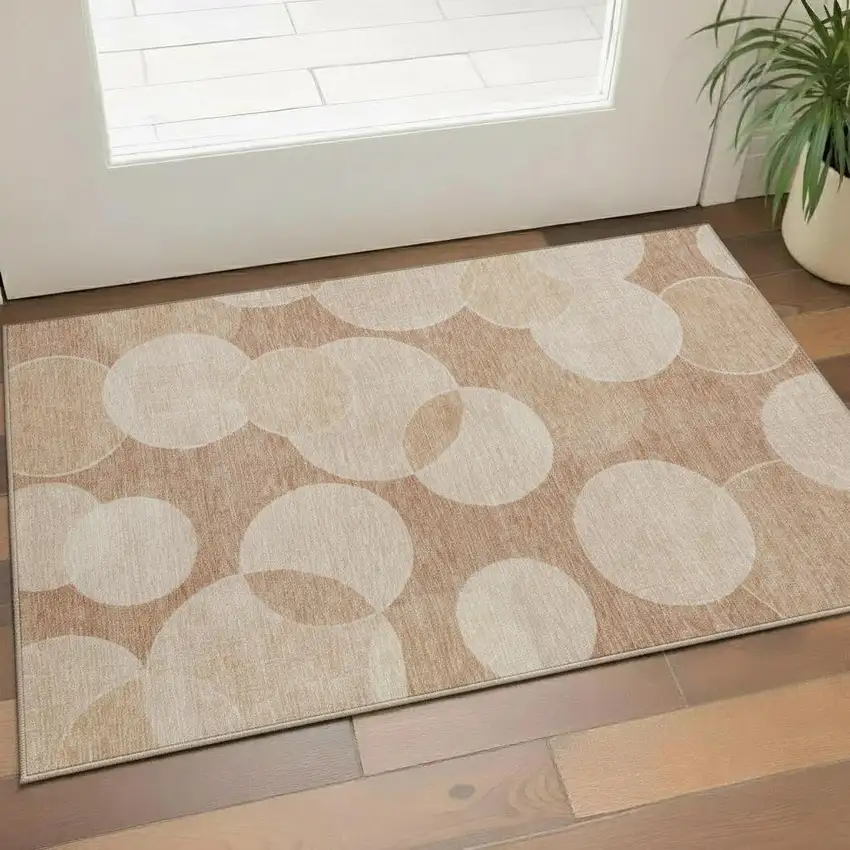 Coral And Peach Geometric Washable Area Rug With UV Protection Photo 2