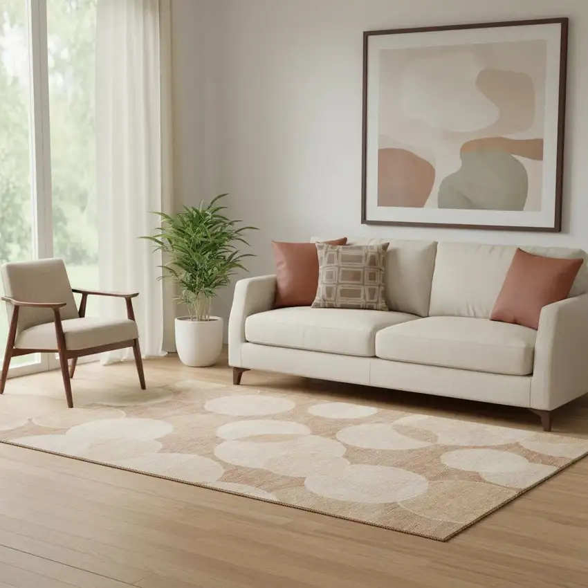 Coral And Peach Geometric Washable Area Rug With UV Protection Photo 2