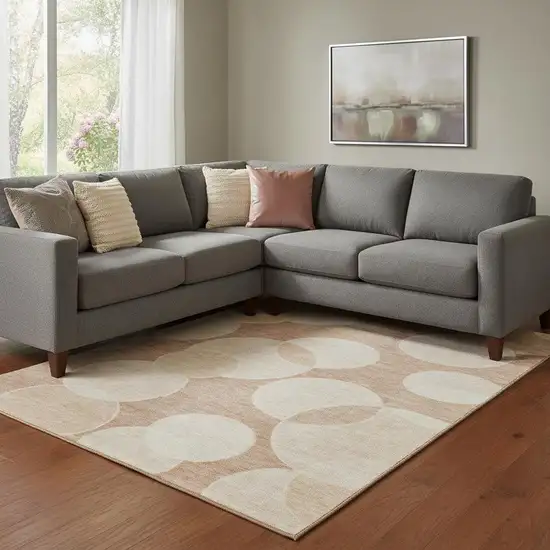 Coral And Peach Geometric Washable Area Rug With UV Protection Photo 2