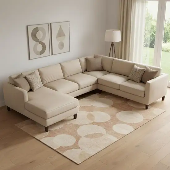 Coral And Peach Geometric Washable Area Rug With UV Protection Photo 2