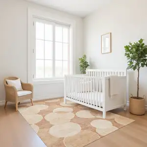 Photo of Coral And Peach Geometric Washable Area Rug With UV Protection