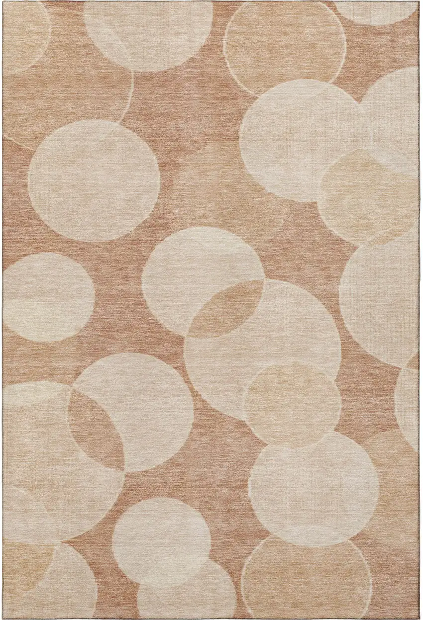 Coral And Peach Geometric Washable Area Rug With UV Protection Photo 3