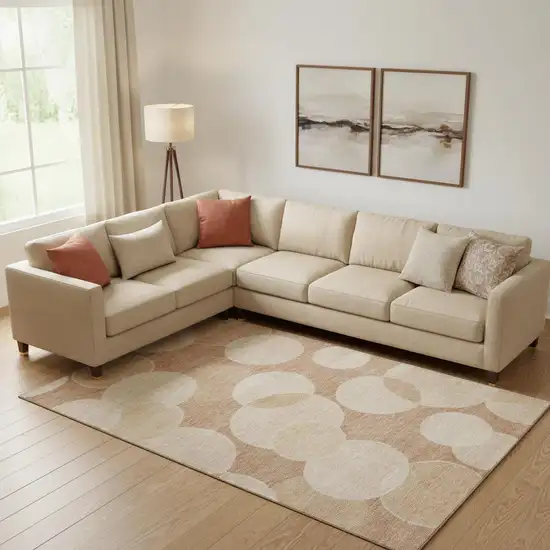 Coral And Peach Geometric Washable Area Rug With UV Protection Photo 2