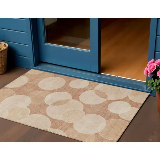 Coral And Peach Geometric Washable Indoor Outdoor Area Rug Photo 2