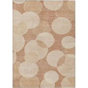Photo of Coral And Peach Geometric Washable Indoor Outdoor Area Rug