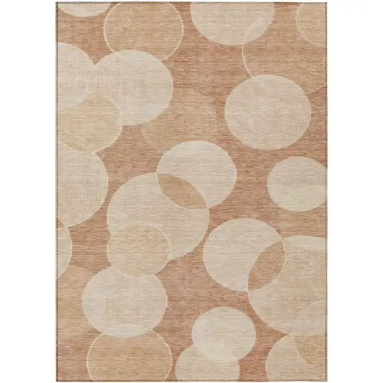 Coral And Peach Geometric Washable Indoor Outdoor Area Rug Photo 1