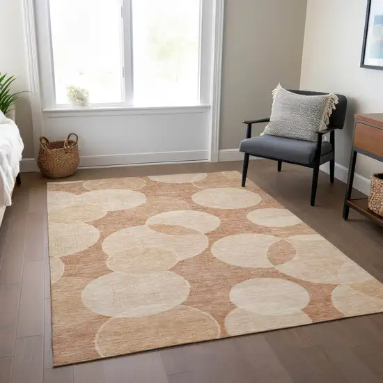 Coral And Peach Geometric Washable Indoor Outdoor Area Rug Photo 8