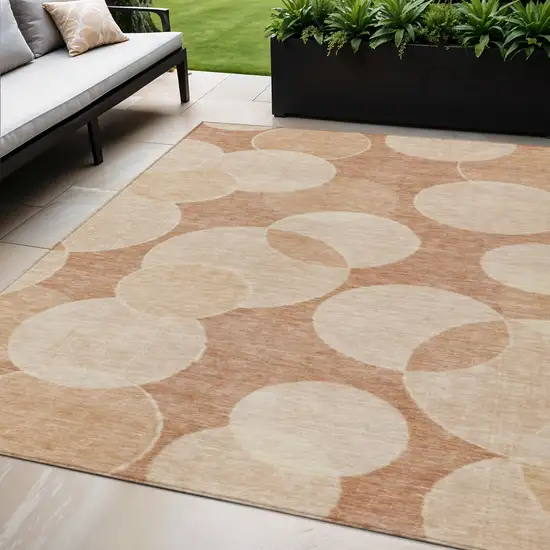 Coral And Peach Geometric Washable Indoor Outdoor Area Rug Photo 2