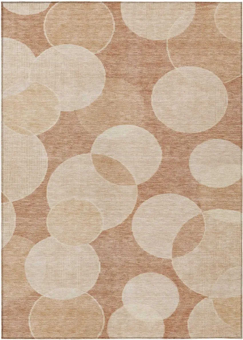 Coral And Peach Geometric Washable Indoor Outdoor Area Rug Photo 1