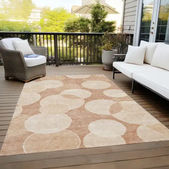 Coral And Peach Geometric Washable Indoor Outdoor Area Rug Photo 9