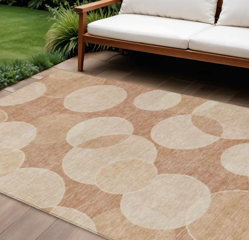 Coral And Peach Geometric Washable Indoor Outdoor Area Rug Photo 2