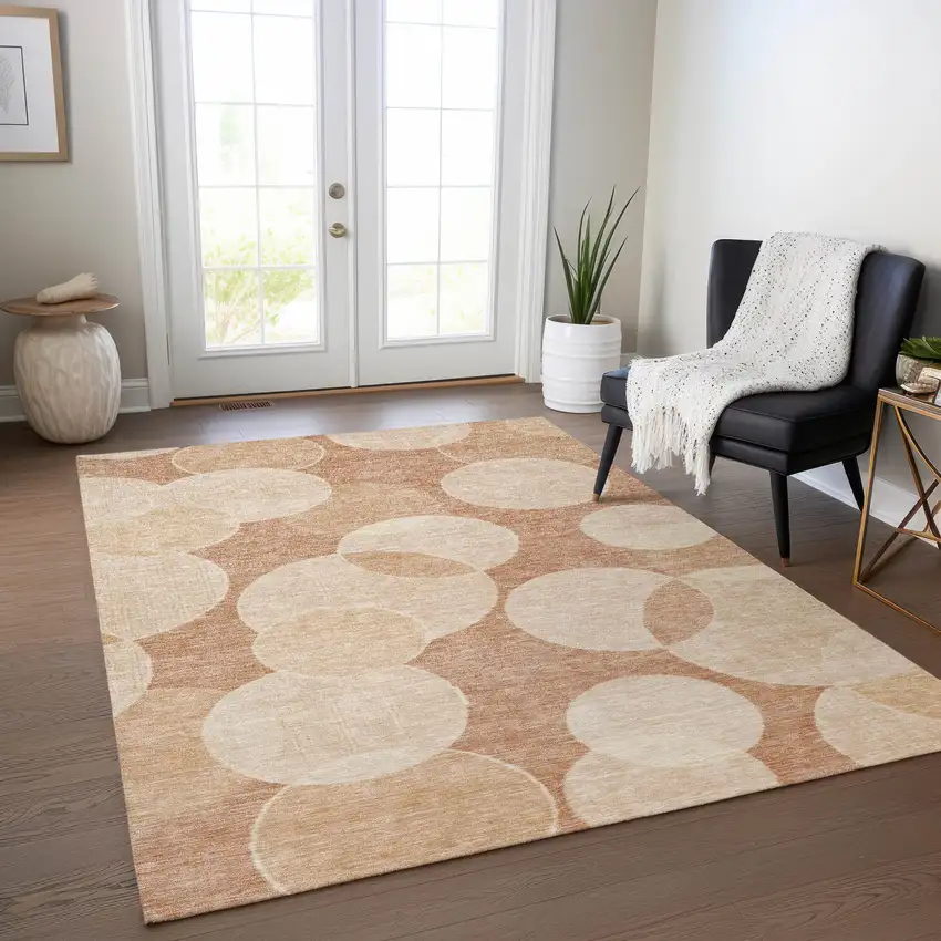 Coral And Peach Geometric Washable Indoor Outdoor Area Rug Photo 7