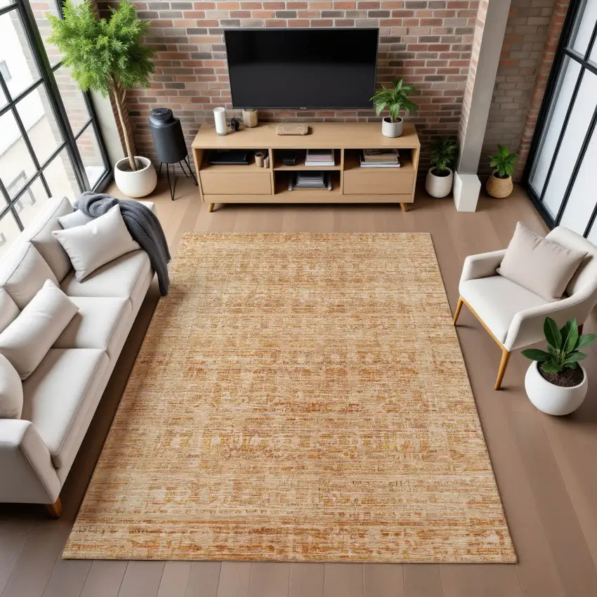 Coral And Peach Oriental Washable Area Rug With UV Protection Photo 4