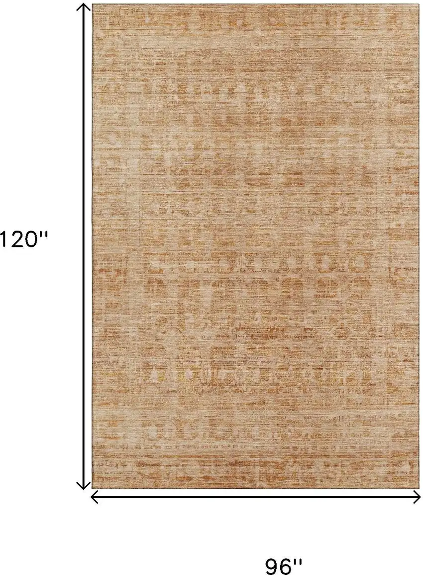 Coral And Peach Oriental Washable Area Rug With UV Protection Photo 9