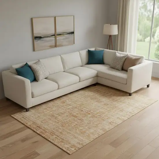 Coral And Peach Oriental Washable Area Rug With UV Protection Photo 2