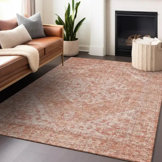 Coral And Pink Oriental Washable Indoor Outdoor Area Rug Photo 8