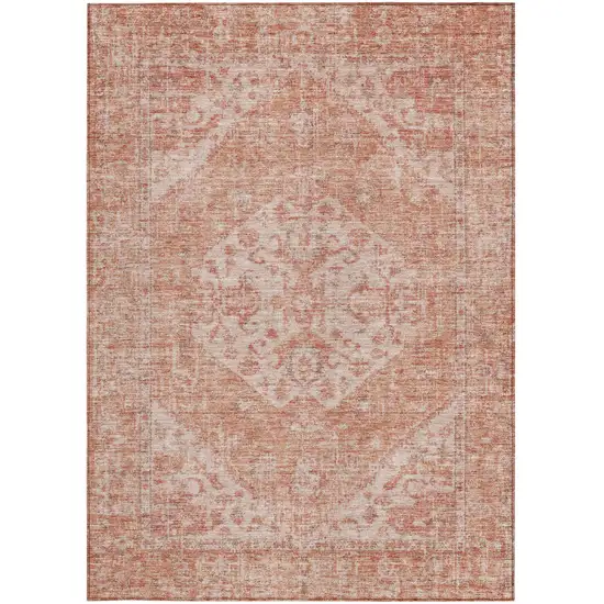 Coral And Pink Oriental Washable Indoor Outdoor Area Rug Photo 6