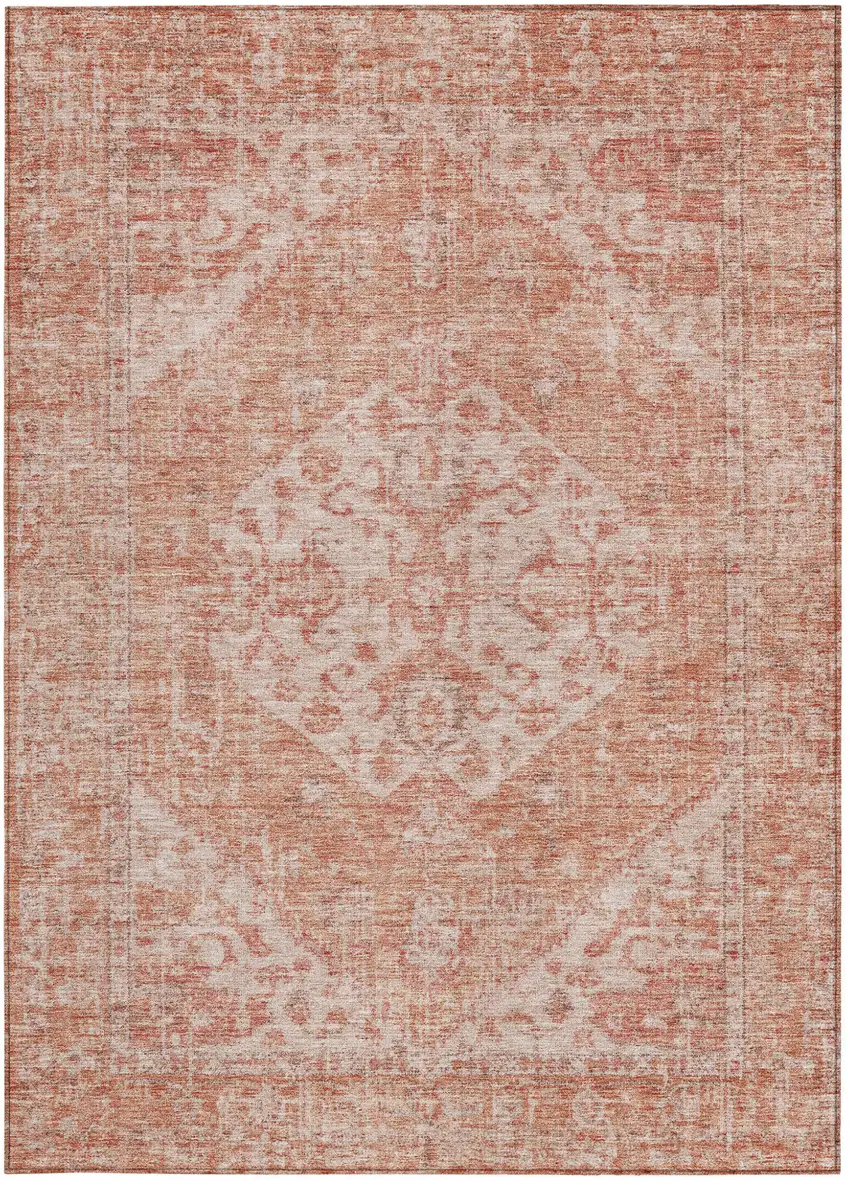 Coral And Pink Oriental Washable Indoor Outdoor Area Rug Photo 6