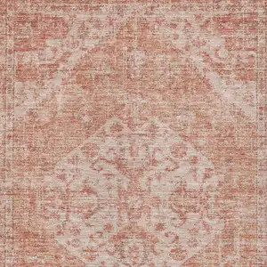 Photo of Coral And Pink Oriental Washable Indoor Outdoor Area Rug