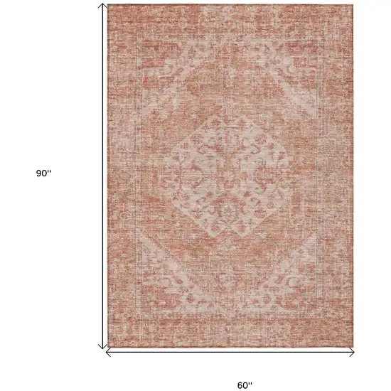 Coral And Pink Oriental Washable Indoor Outdoor Area Rug Photo 7
