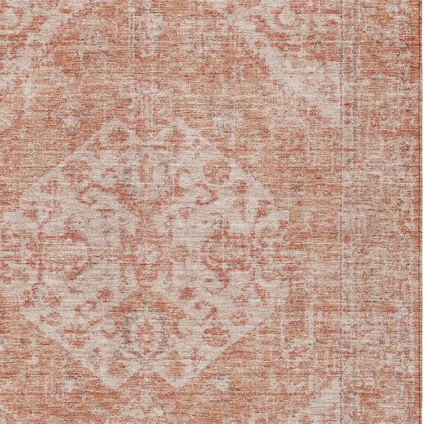 Coral And Pink Oriental Washable Indoor Outdoor Area Rug Photo 5