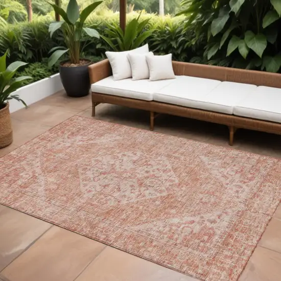 Coral And Pink Oriental Washable Indoor Outdoor Area Rug Photo 1
