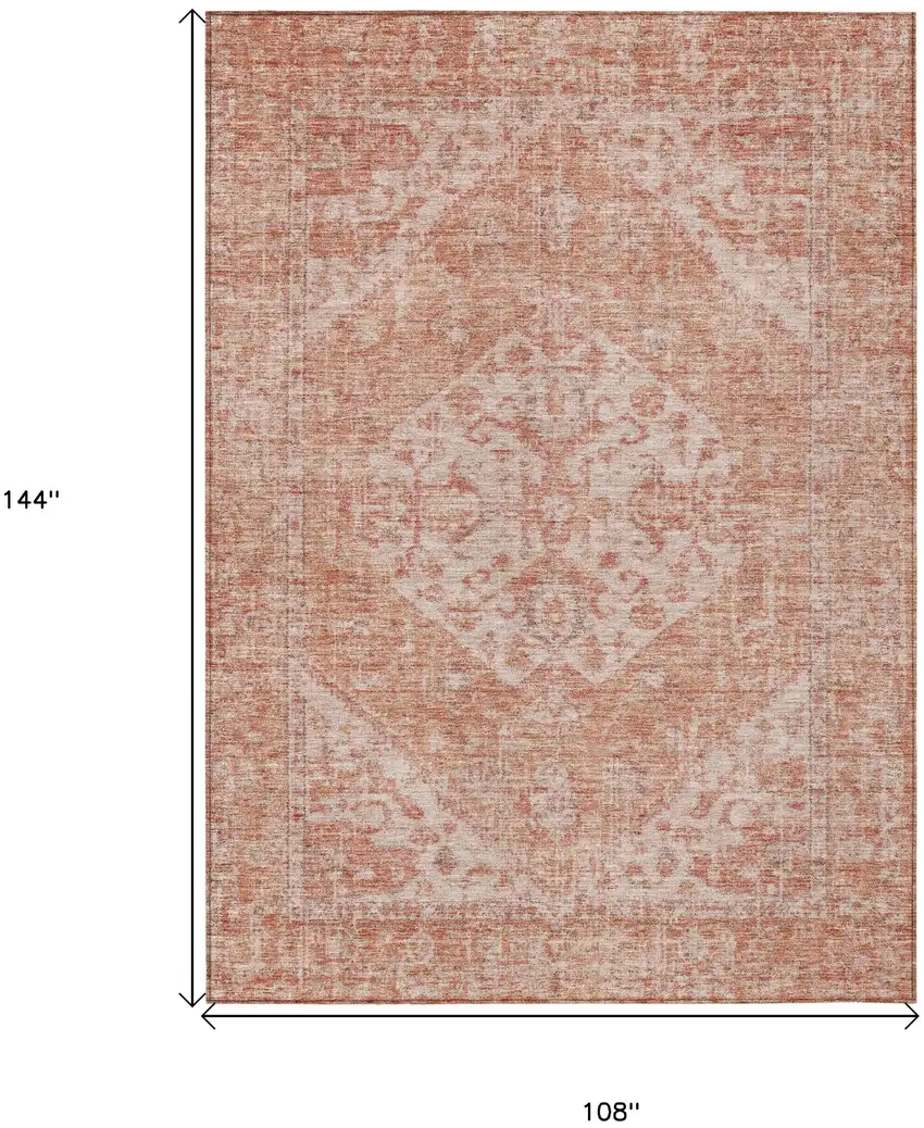Coral And Pink Oriental Washable Indoor Outdoor Area Rug Photo 7