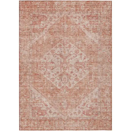 Coral And Pink Oriental Washable Indoor Outdoor Area Rug Photo 2