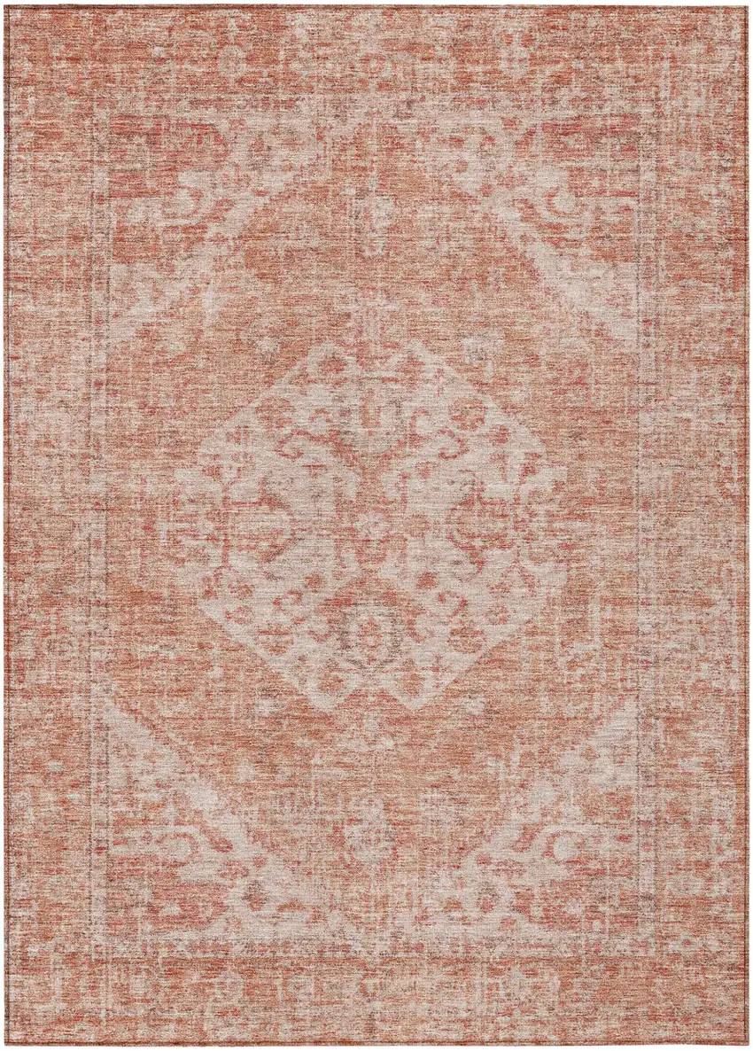 Coral And Pink Oriental Washable Indoor Outdoor Area Rug Photo 2