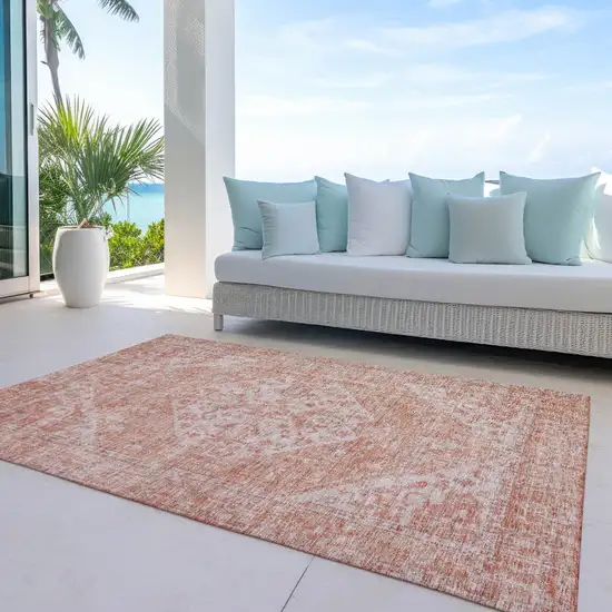 Coral And Pink Oriental Washable Indoor Outdoor Area Rug Photo 7