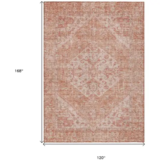 Coral And Pink Oriental Washable Indoor Outdoor Area Rug Photo 7