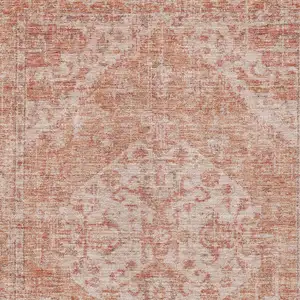 Photo of Coral And Pink Oriental Washable Indoor Outdoor Area Rug