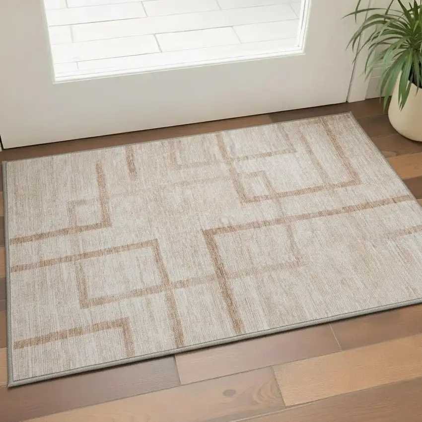 Coral And Rust Geometric Washable Area Rug With UV Protection Photo 2