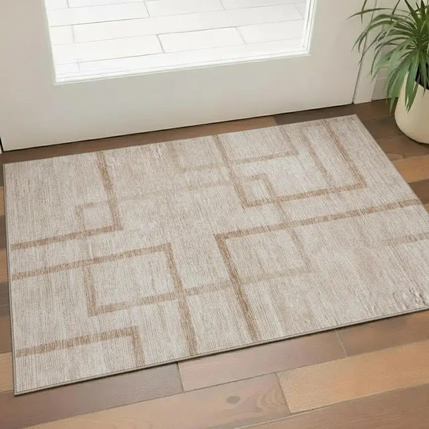 Coral And Rust Geometric Washable Area Rug With UV Protection Photo 1