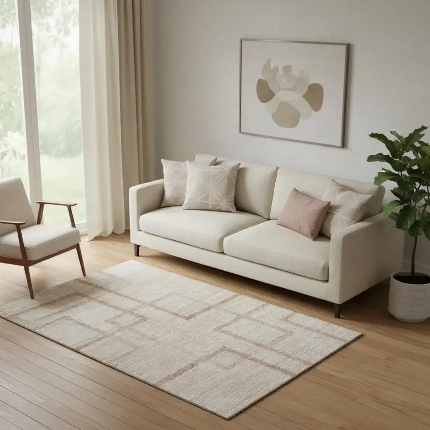 Coral And Rust Geometric Washable Area Rug With UV Protection Photo 1