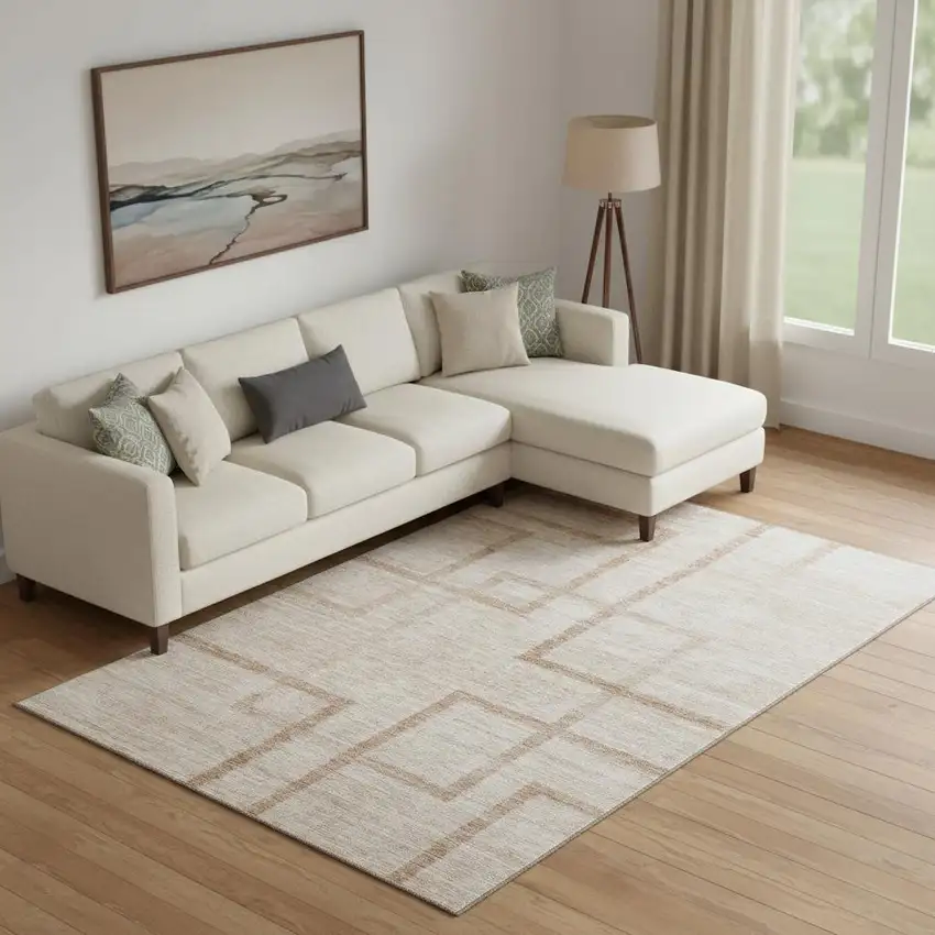 Coral And Rust Geometric Washable Area Rug With UV Protection Photo 1