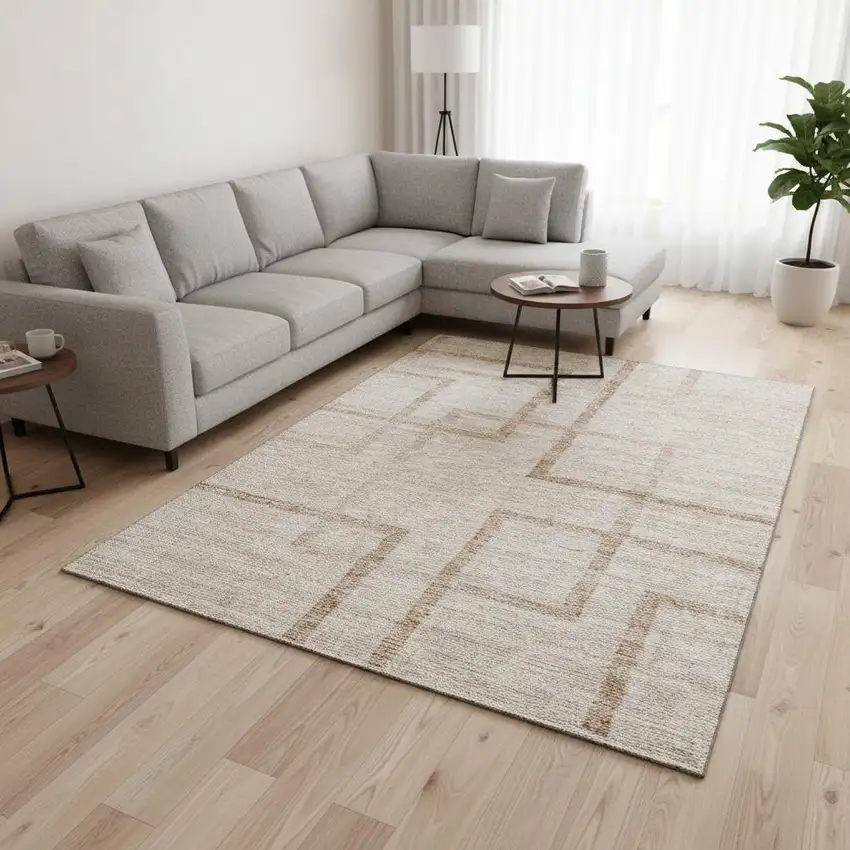 Coral And Rust Geometric Washable Area Rug With UV Protection Photo 2