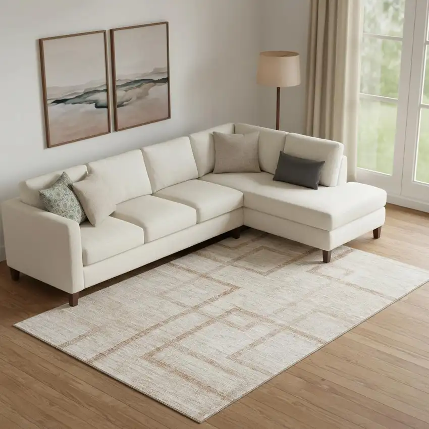 Coral And Rust Geometric Washable Area Rug With UV Protection Photo 1