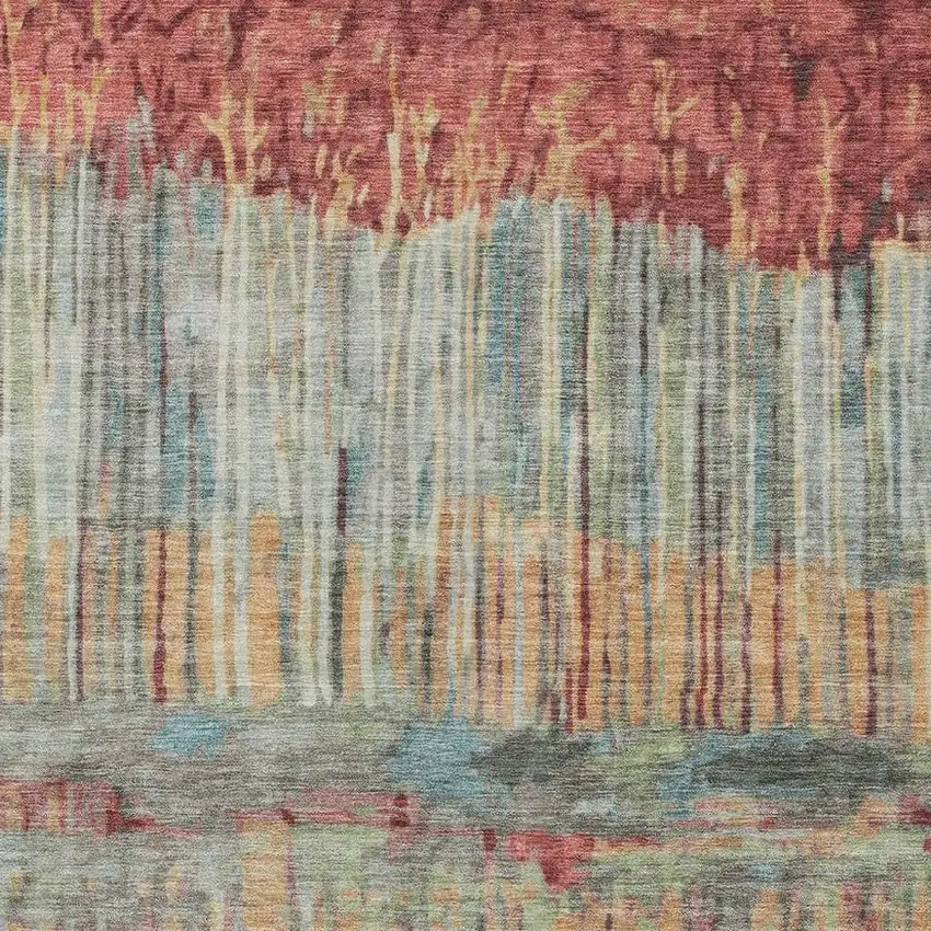 Coral And Sage Abstract Washable Indoor Outdoor Area Rug Photo 2